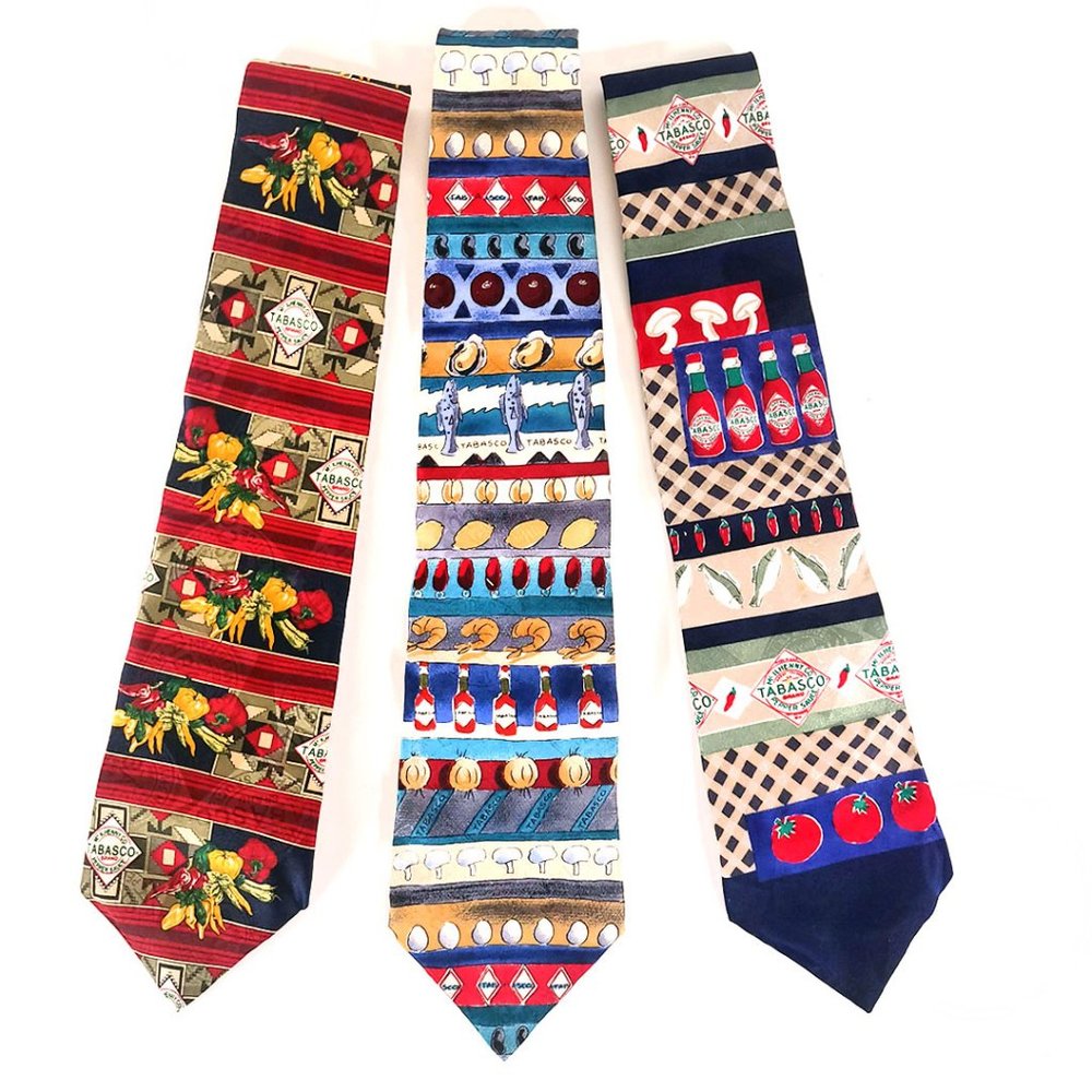 3 Tabasco Silk Ties Food Theme - EUC